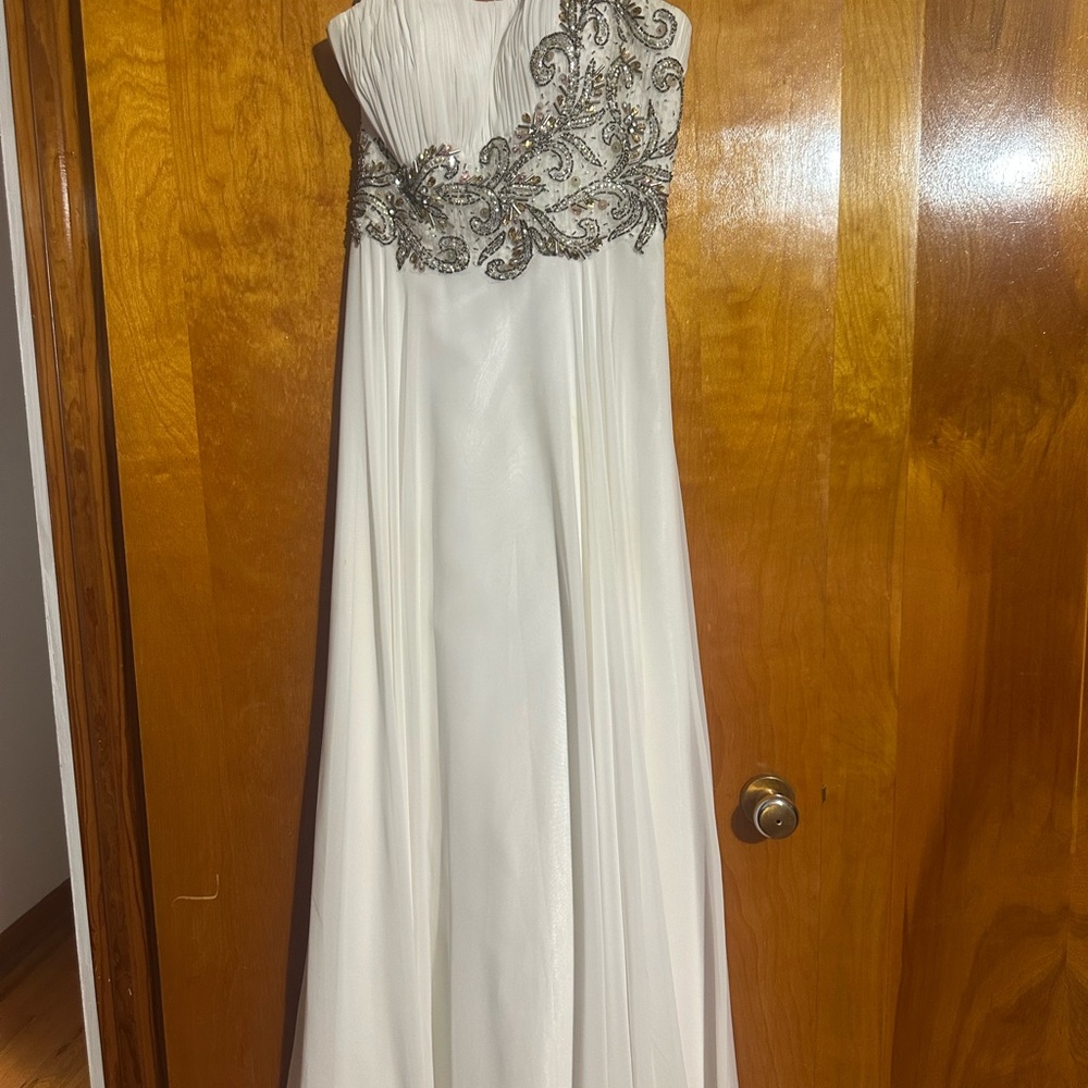 Simone Carvalli White Strapless Dress with Silver Detailing